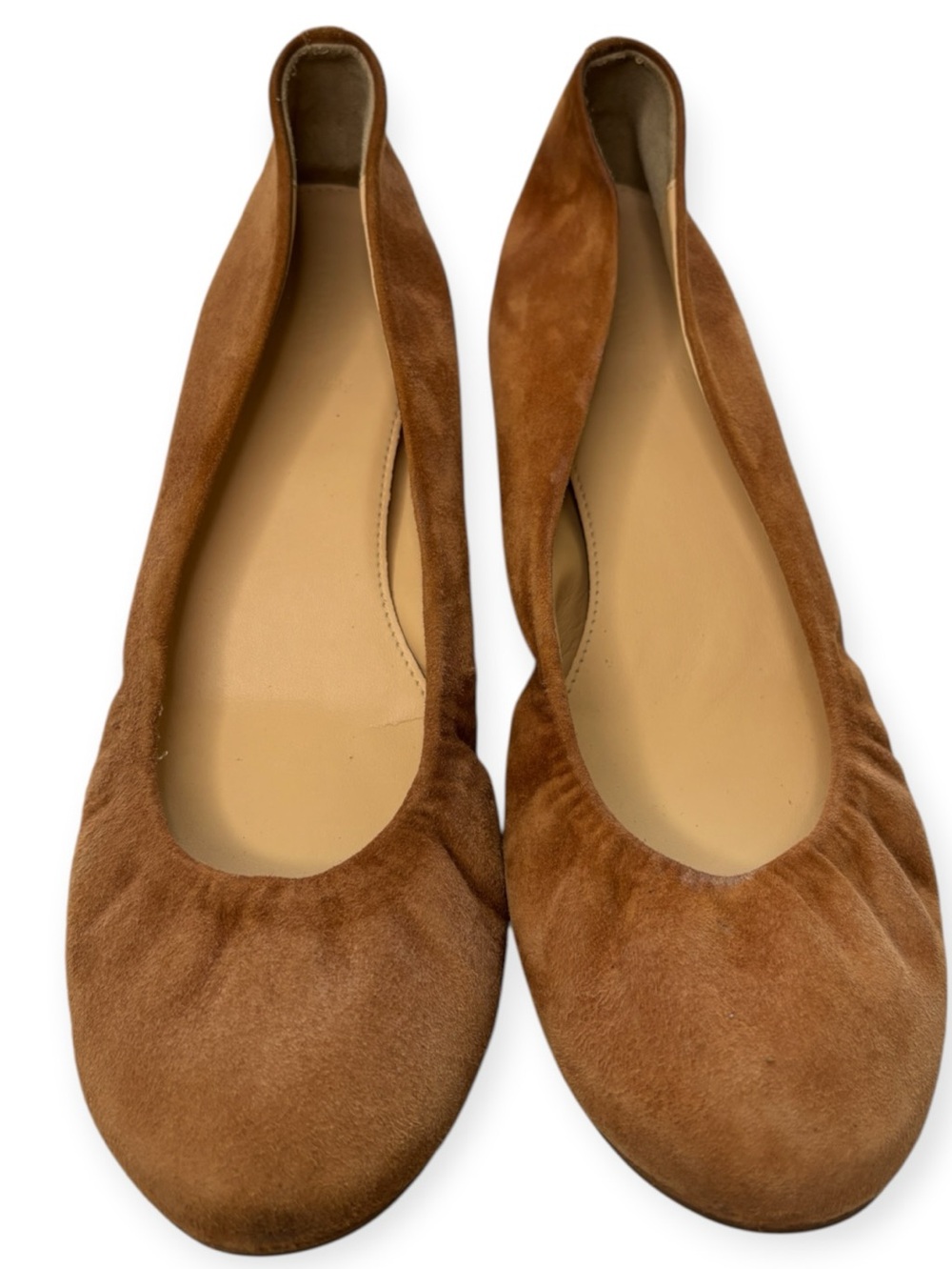 J . Crew Ballet Flats Shoe Size 11 Light Brown Suede Leather Cinched Elastic